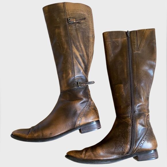 Valerie Stevens Randolph Brown Fume Leather Tall Boots Sz 6.5 Equestrian Riding - Picture 2 of 14